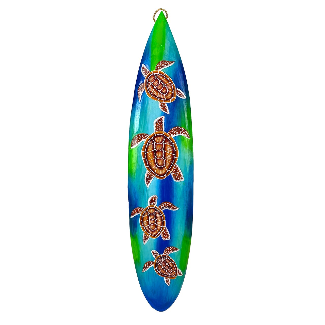 Wooden Sea Turtle Surfboard Wall Decor 38.5" Tropical Ocean Beach Art